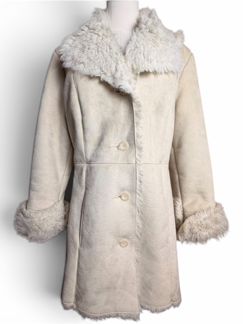 Mixit Penny Lane Faux Shearling Coat Cream Womens Medium Y2K